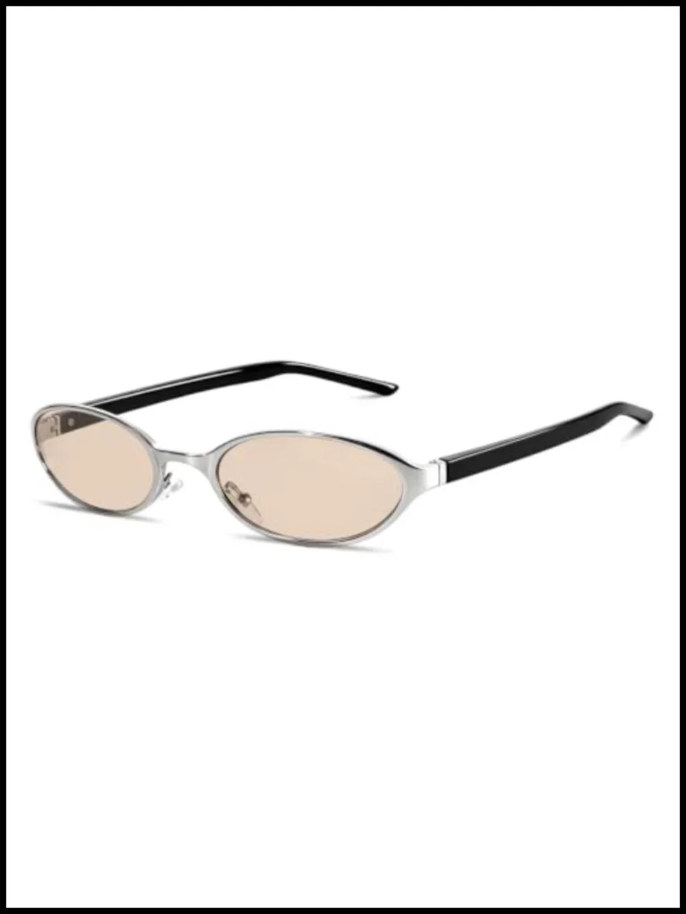 Silver Y2K Oval Narrow Sunglasses Women Retro Cat Eye UV400 Metal Frame
